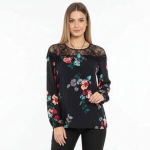 Romantic & Colorful NWT Apt. 9 Floral Blouse Keyhole Back Lace Yoke Sz M